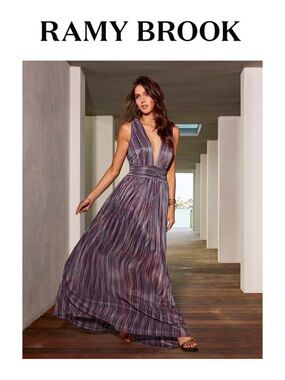 RAMY BROOK Valia V-Neck Sleeveless Striped Maxi Dress